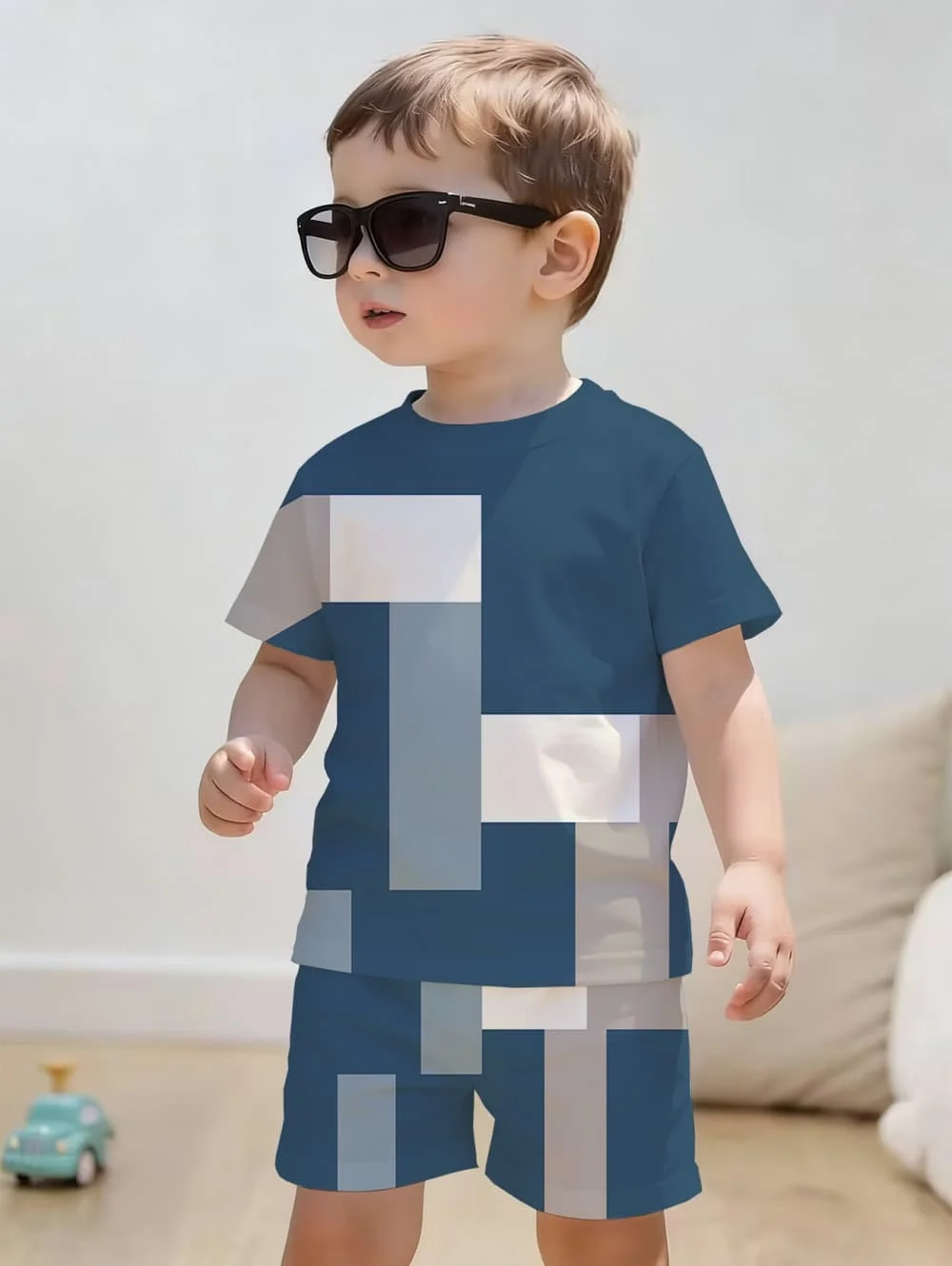 Jungenkleidung Lässiges Streifen-Buchstabenmuster Bedrucktes Kurzarm-T-Shirt Shorts-Set Outdoor Schnelltrocknende Oberteile Lässiges Kinder-Oberteil – Detail 6