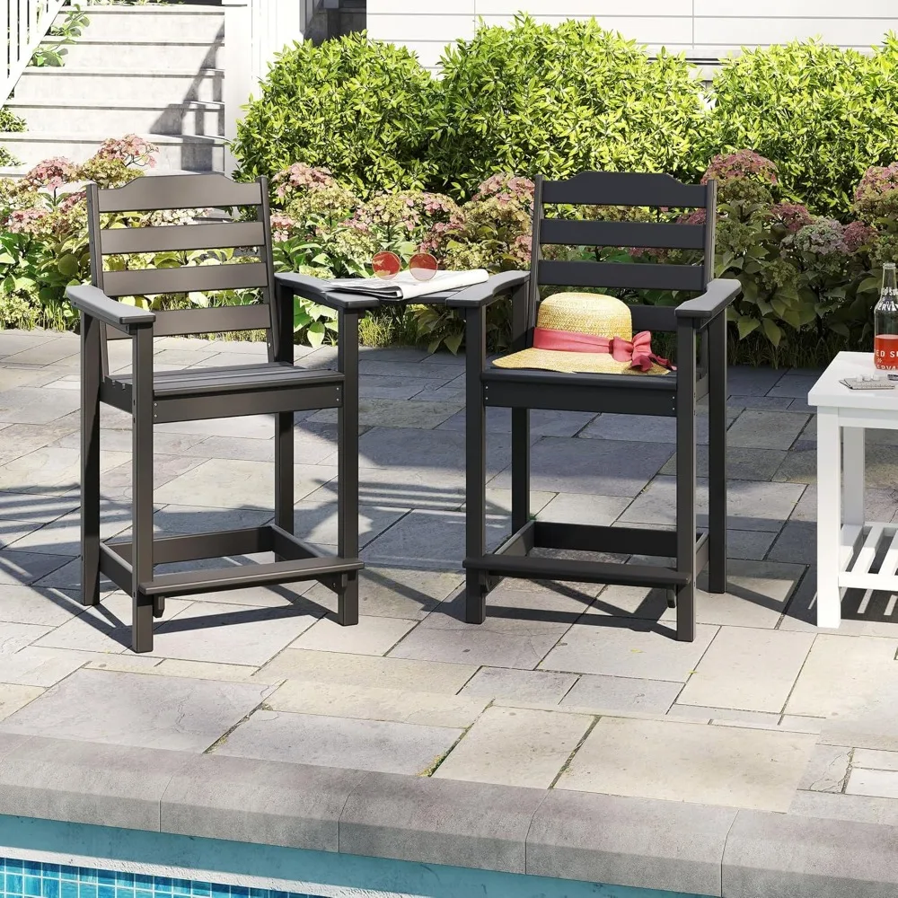 كرسي خارجي بارتفاع عداد HDPE مقاس 24 بوصة من OTSUN، مقاعد بار Adirondack مقاومة لجميع الأحوال الجوية للشرفة والمطبخ والشرفة (1 قطعة، Bl #2