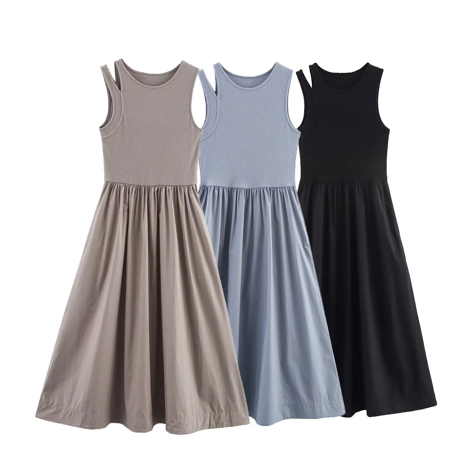 

BM&MD&ZA Women's Casual Elegant Round Neck Sleeveless Vest - Style Midi Dress with Asymmetrical Shoulder
