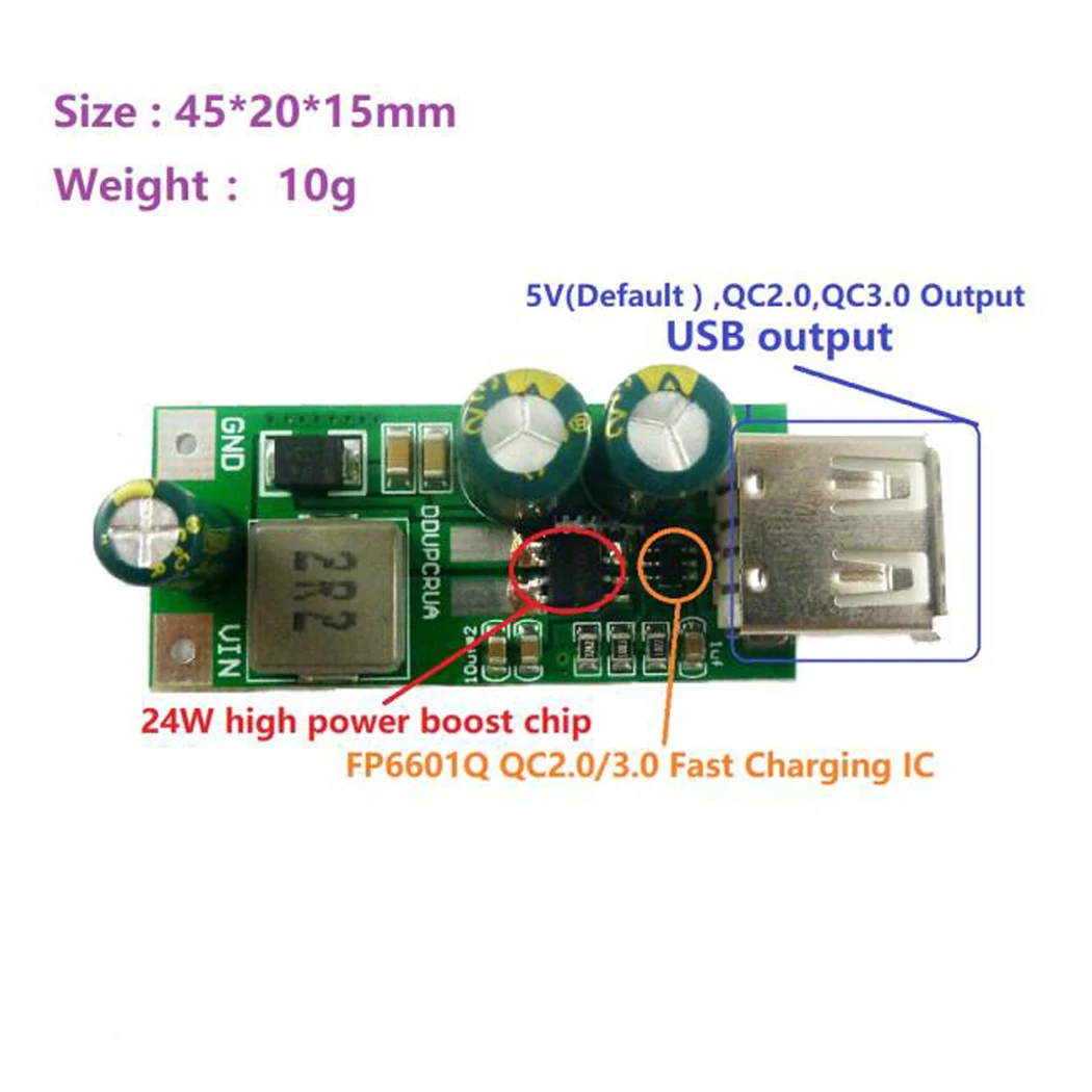 20W DDUPCRUA QC3.0 2.0 FCP Fast Quick Charger Module DC 3.3-5V to 5V 9V 12V DC DC Boost Converter for Smartphones and Tablets