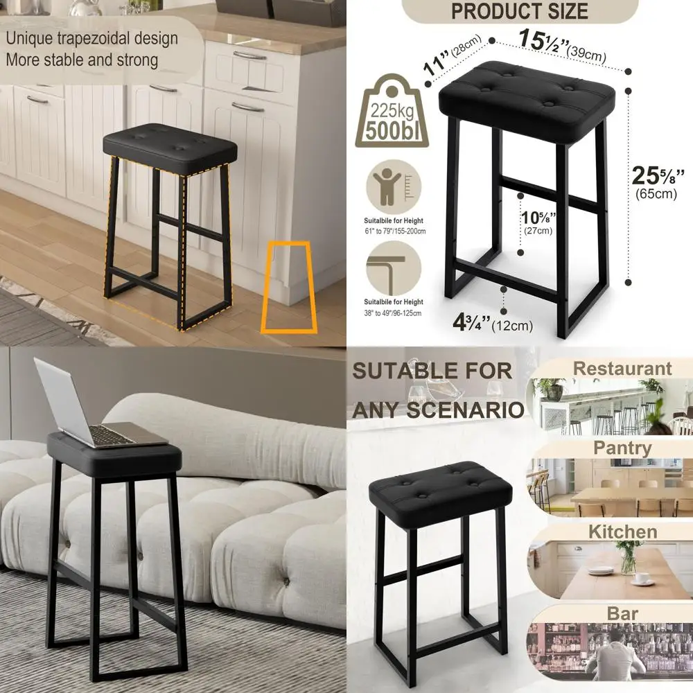 モダンな黒の合成皮革製バースツール、高さ26インチ、キッチンアイランド、ダイニングルーム、ファミリールーム用