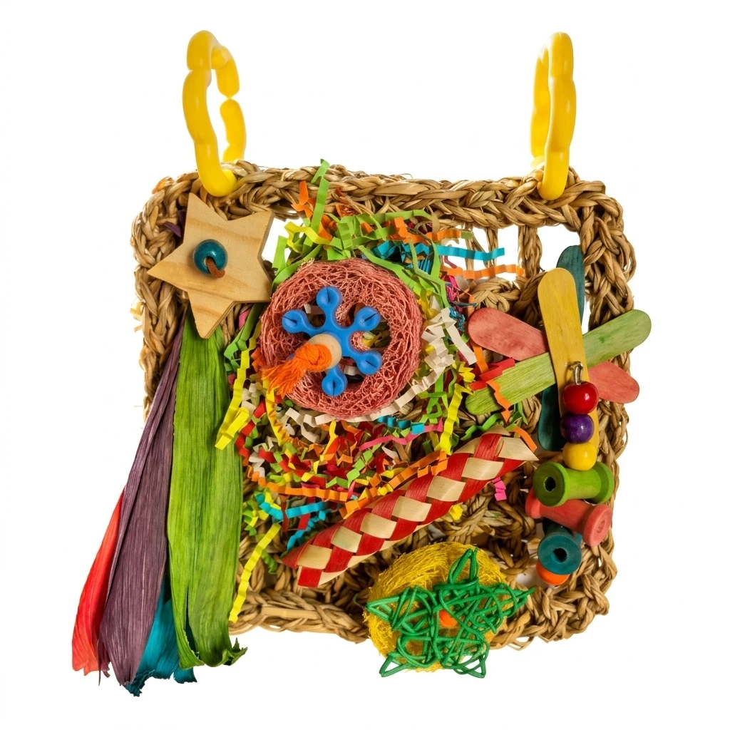 Cage Enrichment Parrot Toy Natural Corn Leaf Chewing Net Foraging Climbing Hammock for Small Medium Birds Macaws Cockatiels