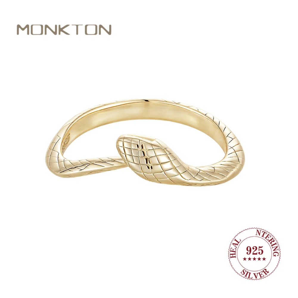 

Кольцо Monkton из стерлингового серебра 925 пробы в форме змеи, изысканный текстурированный дизайн, уникальные украшения в виде животных для женщин, аксессуар