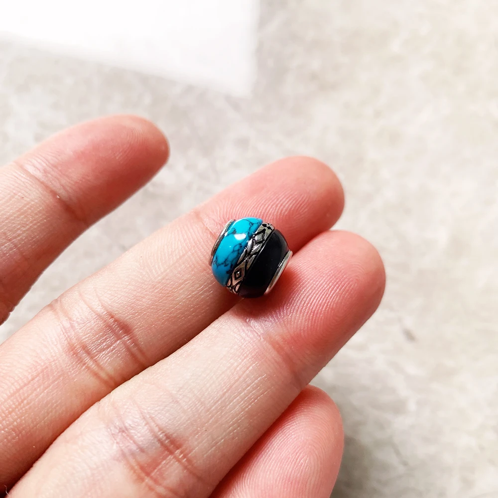 Ornament Blue & Black Bead Accessories 925 Sterling Silver Charm For Jewelry Making Women Men