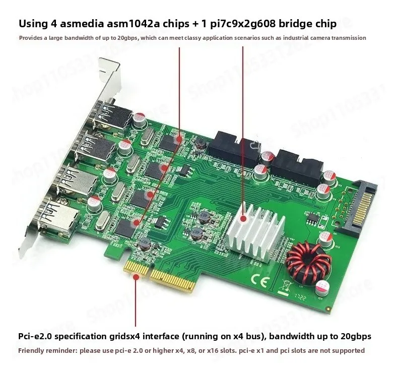 PCI-E to USB 3.0 Expansion Card, 4-Port 8-Port High Speed Adapter for Industrial Camera and Phone Group Control