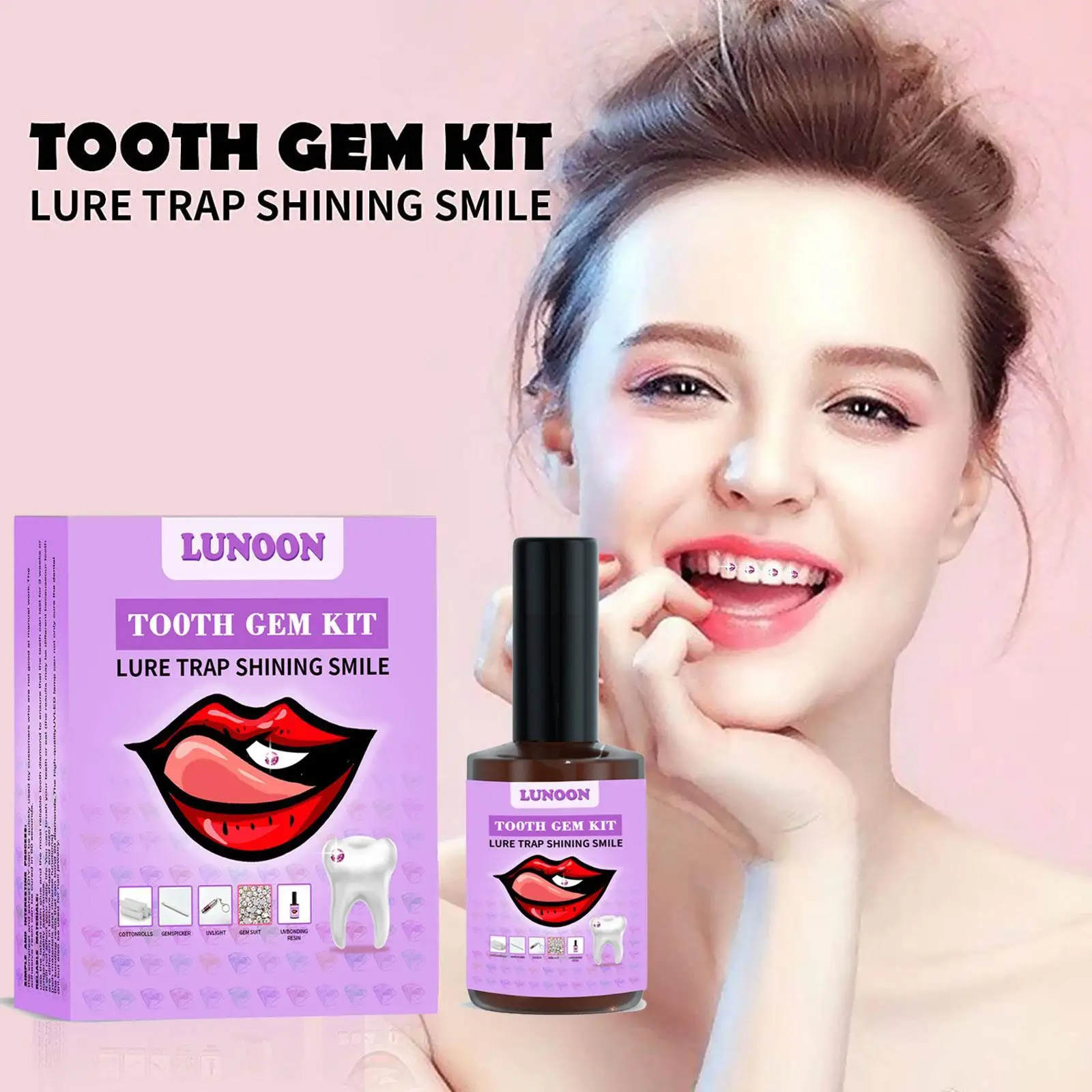 Tooth Jewelry Kit DIY Teeth Gems Kit With Glues And Light Teeth Clear Precious Stone Jewelry Decoration Glittering Tooth Gem Kit