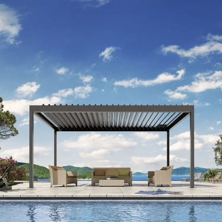 Luxury Outdoor Garden Pergola Anti-Corrosive Aluminum Louvered Roof Gazebo for Backyard Sunshade Customized Motorized Pavilion