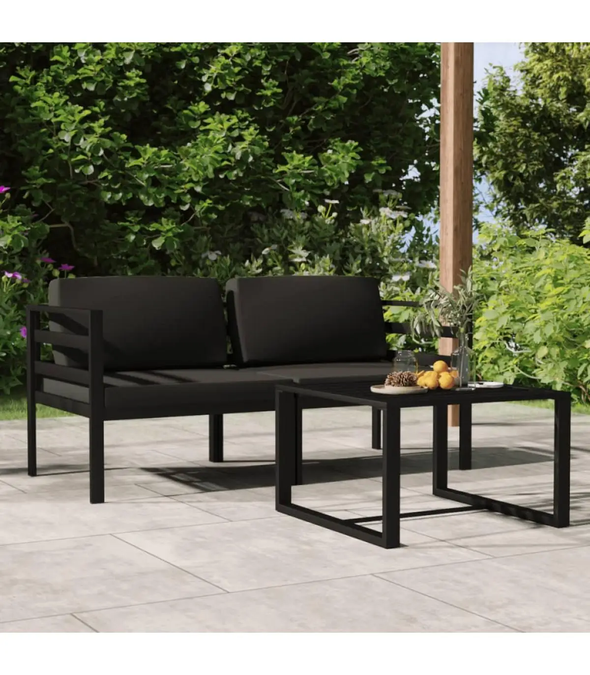 Garden sets Set garden furniture 3 PCs and cushions aluminum anthracite gray