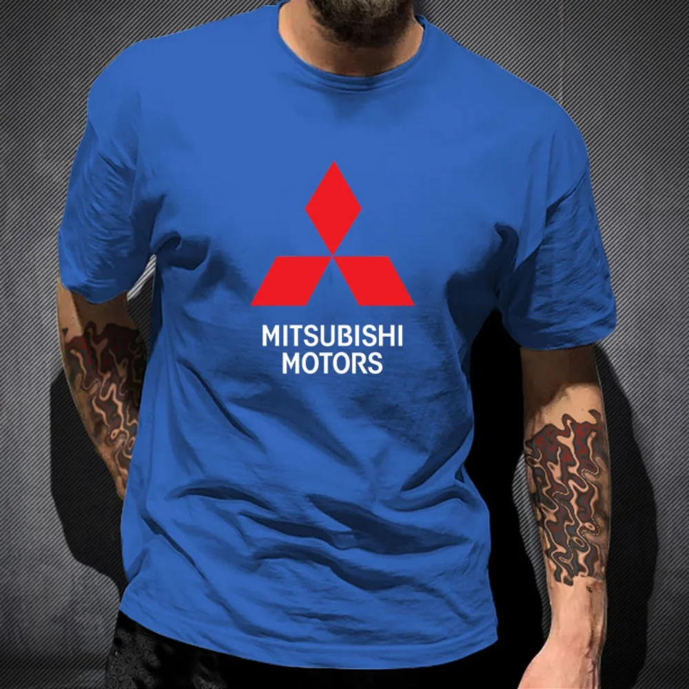 Mitsubishi Motors logo printed T-shirt, men's summer 100% pure cotton short-sleeved trendy top, unisex.