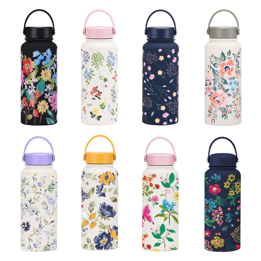 

Cross-border 1L Vacuum Insulated Mug Large Capacity Wide Mouth Portable Vacuum Sports Water Bottle Outdoor Printed Water Cup