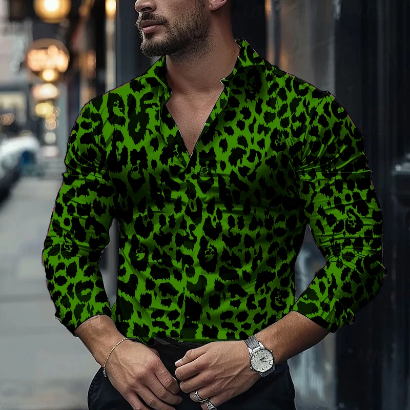 Fashion Men's Long-sleeved Shirts Leopard Pattern 3D Printed Single-breasted Shirts Casual Party Shirts Tops Men's Clothing