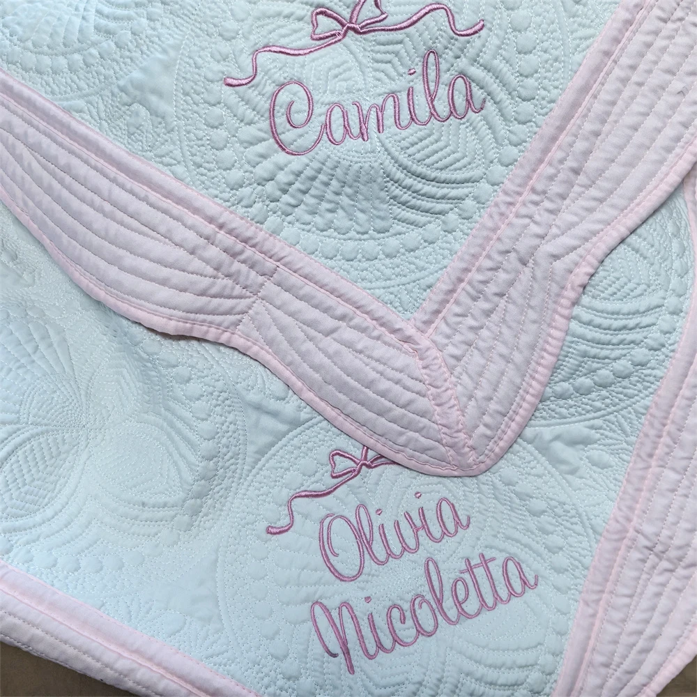 Personalized Name Girls Soft Cotton Blanket Baby Shower Gifts Sleeping Blanket Custom Embroidery Infant Outdoor Stroller Blanket