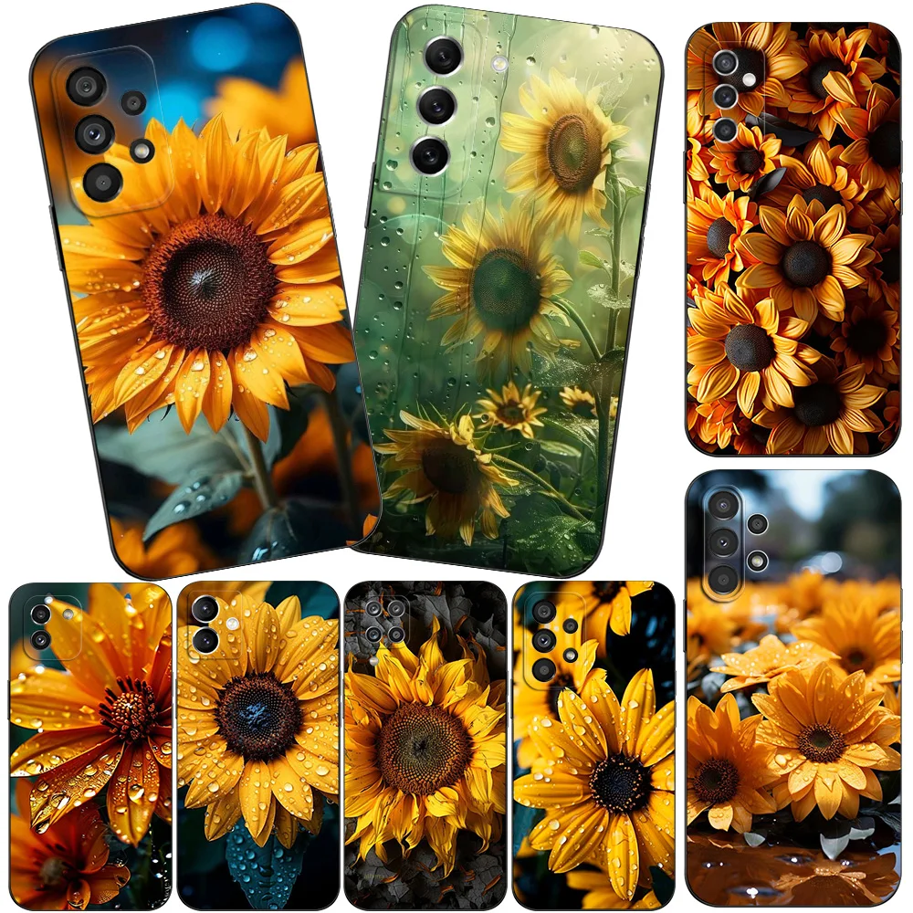 Black Tpu Case For Samsung Galaxy A03 SM-A035 A03 Core A03S A13 A23 LTE A33 A53 A73 4G 5G Cool Sunflower