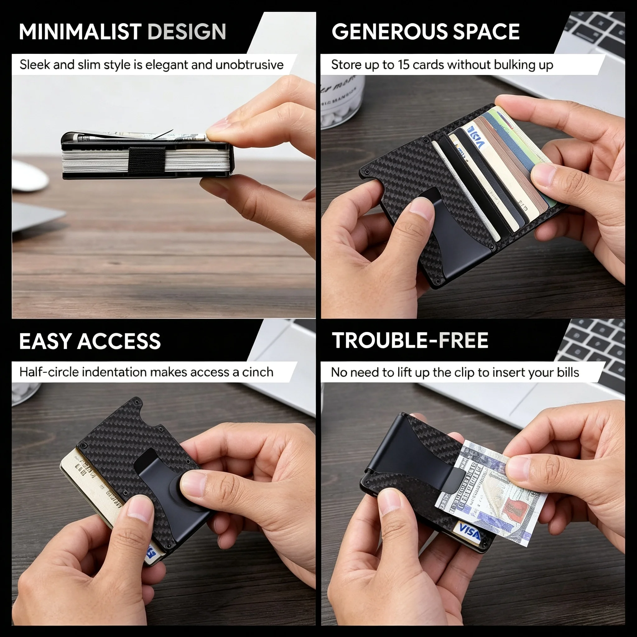 남성용 빈티지 카본 파이버 RFID 차단 카드 지갑 슬 - Travel Wallet Slim 리뷰 및 가격