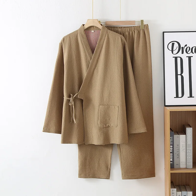 Nuisette femme pur coton pyjamas ensemble 2 couches gaze automne nouveau à manches longues vêtements de nuit hommes nuisette pyjama costume Couple vêtements de nuit