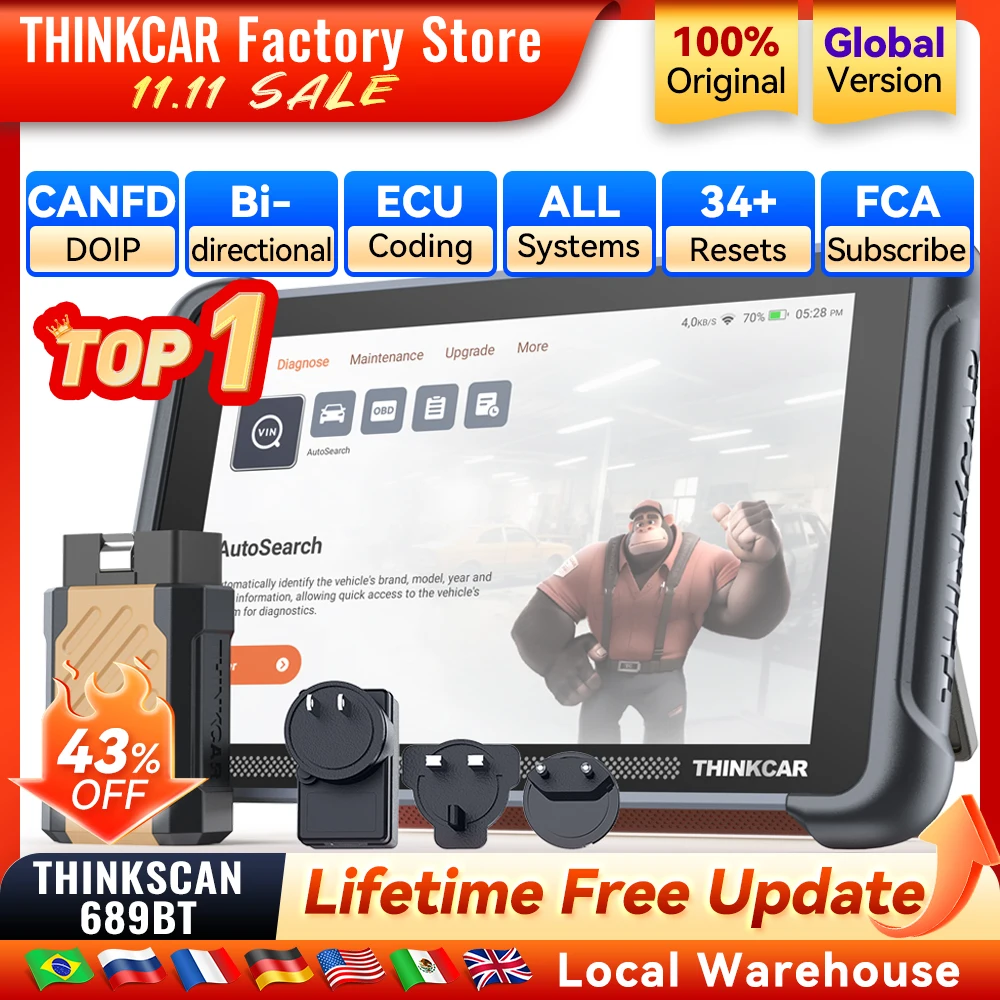THINKCAR THINKSCAN 689BT Kfz-Diagnosetool, bidirektionaler Obd2-Scanner, ECU-Codierung, CANFD DOIP FCA Autoauth 34, kostenlos zurückgesetzt