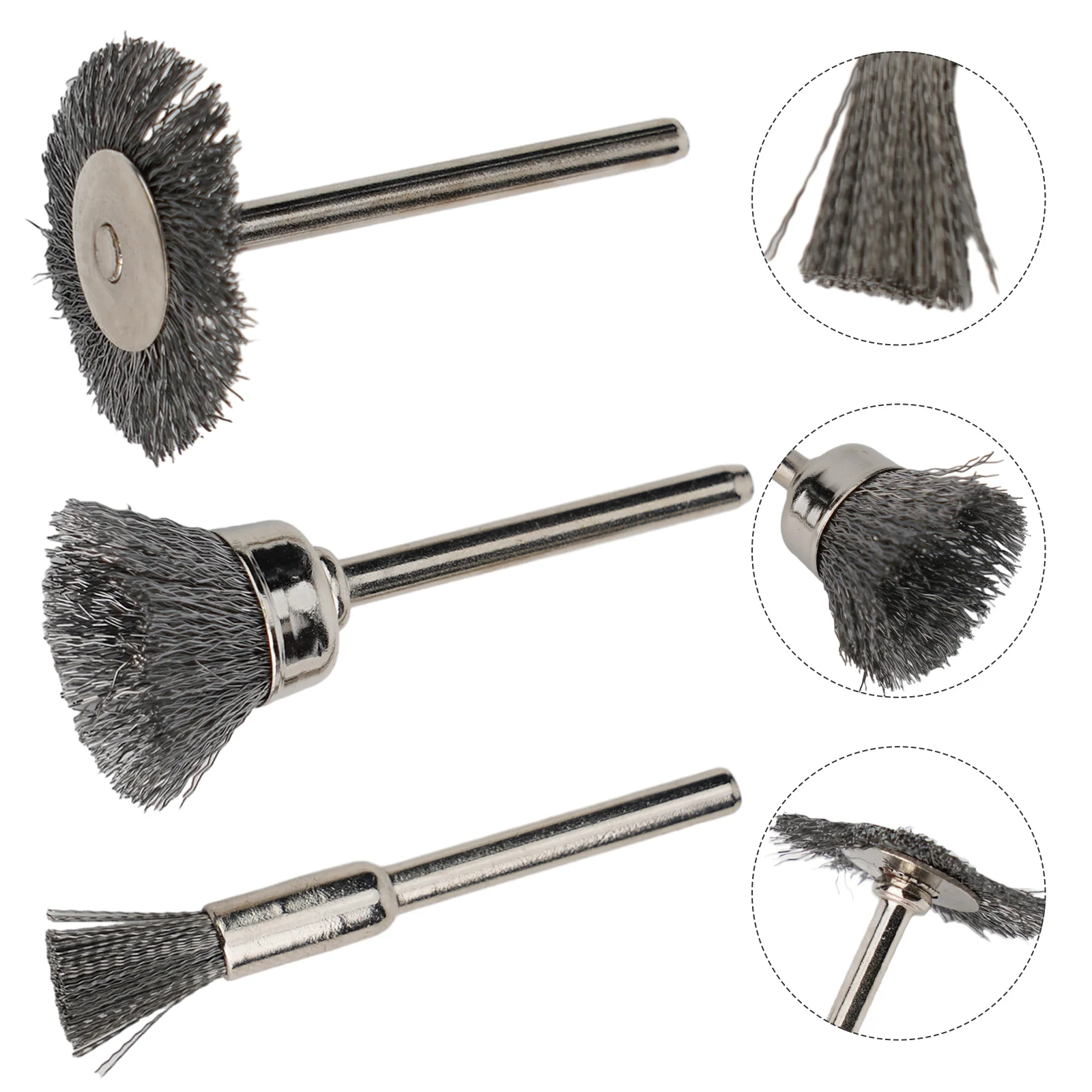 New Silver Wire Brush With Rod 3Pcs/Set Polishing Rust Removal Stainless Steel Steel Brush Wire Wheel Derusting