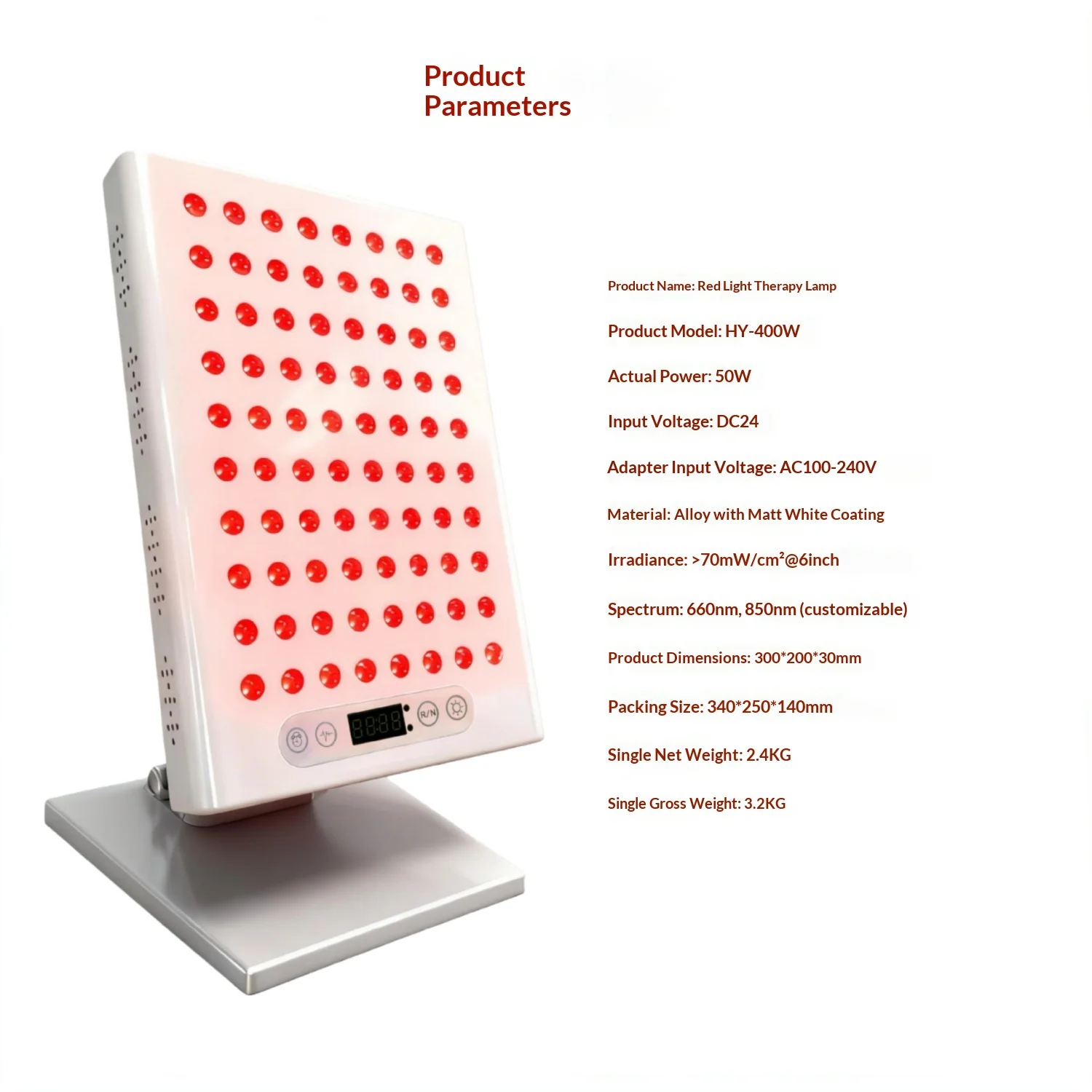 Panel de terapia de luz roja Led temporizador regulable de 660nm 850nm con soporte de mesa para dispositivos de belleza LED con luz de terapia infrarroja facial