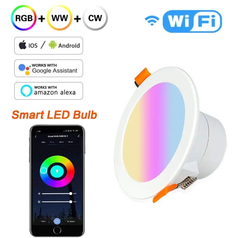 Tuya-Smart LED Downlight Teto, Luz Embutida, Lâmpada Spot Regulável, RGB, CW, WW, Mutável, Wi-Fi, 5W, 7W, 9W, 15W, 1 Pc, 2 PCes, 4 PCes