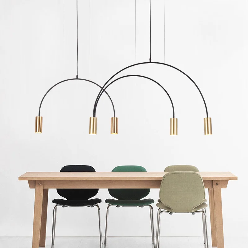 Imagem -02 - Nordic Arched Shape Pendant Light Linhas Geométricas Lustre Lâmpada Suspensa Moderna de Ouro Preto para Sala de Jantar