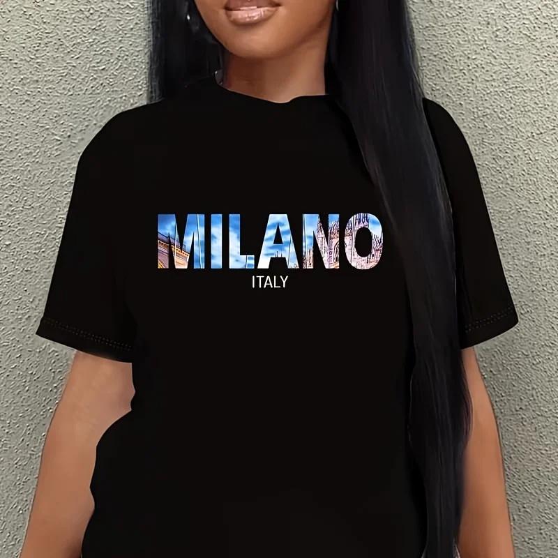 Milano Shirts for Women Milano Italy Souvenirs Gifts Women's Plus Size T-Shirt 100% Cotton 220g