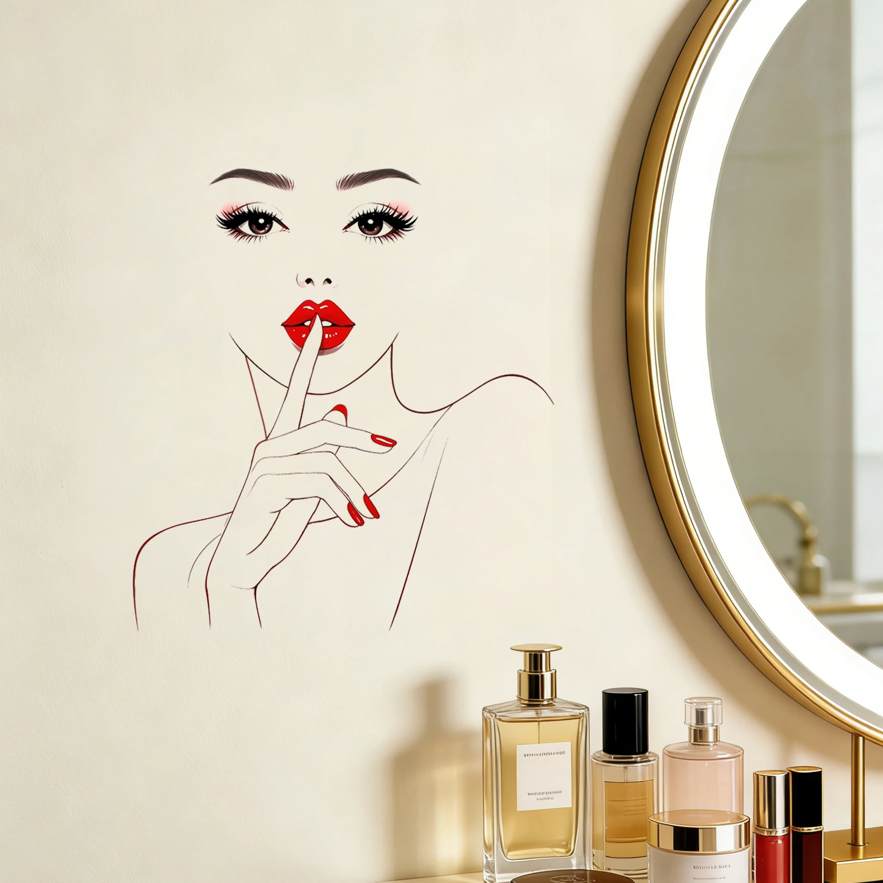 Red lipped fashionable women's wall stickers, bedroom makeup room ins style decorative stickers, waterproof and removable self-a