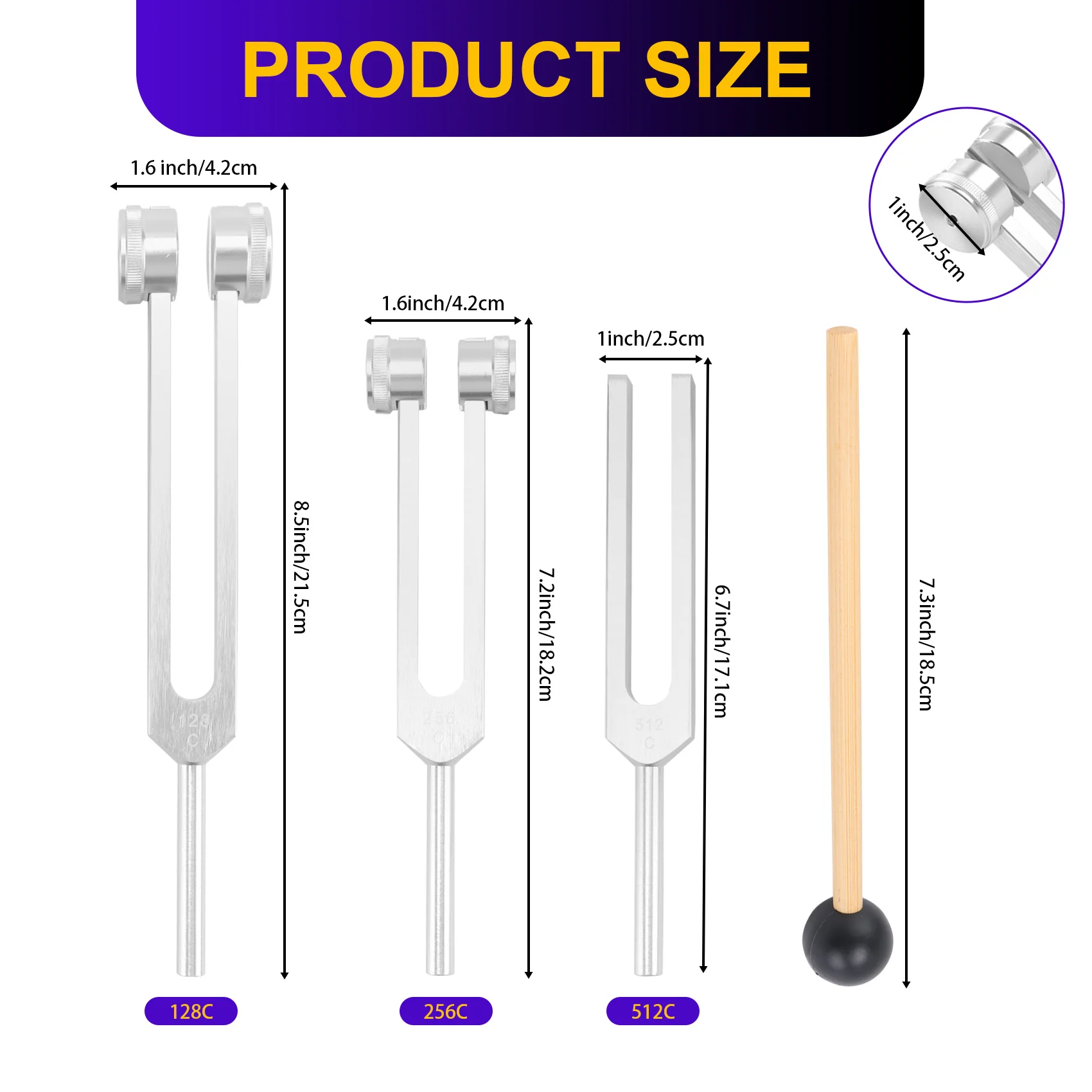 Tuning Forks Set-128 Hz, 256 Hz, 512 Hz,Tuning Forks Perfect for Healing,Chakra,Sound Therapy,Keep Body, Mind and Spirit