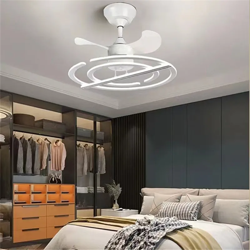 Modern Creative LED Fan Lamps 3 Colors Remote Control Vintage Ceiling Fan For Living Room With Lights