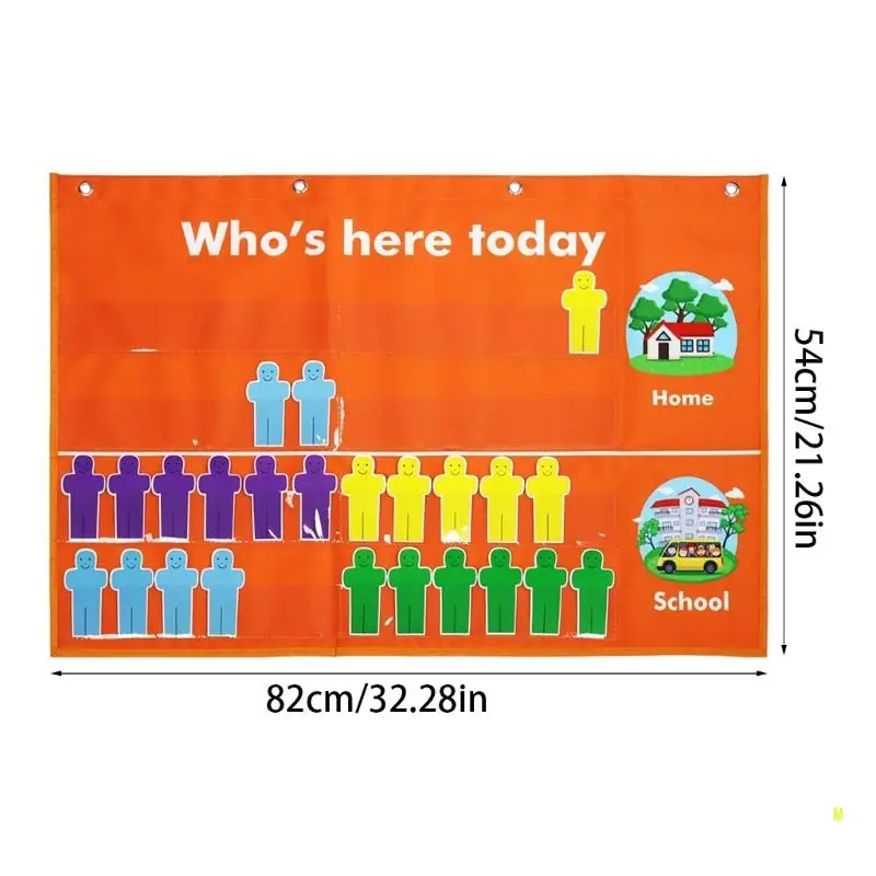 Classroom Attendance Chart, 81×48cm Chart Attendance Pocket Chart Classroom Management Pocket for Teacher Parent F19E