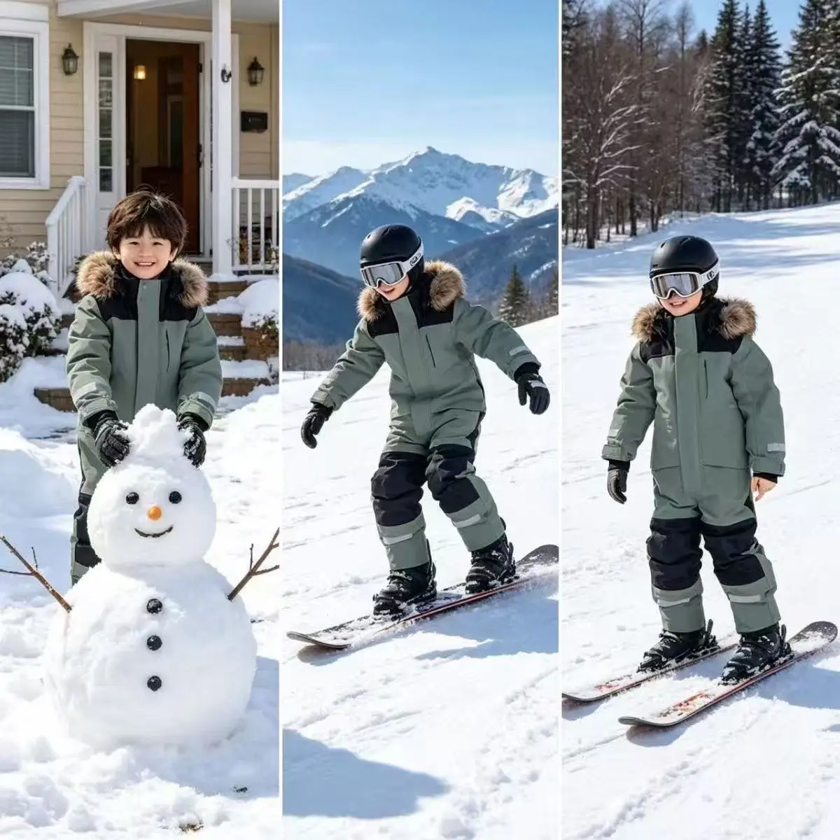 Kids One Piece Ski Suit Waterproof Windproof Snowsuit Tear-Resistant Warm Coral Fleece Lining