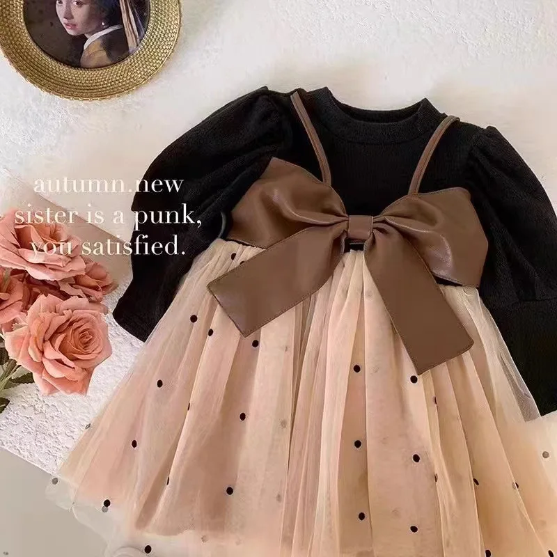 Abbigliamento per bambini autunno maniche lunghe vestito neonata Big Bow Tulle Fashion Dress fit 0-3 anni Baby Girl Birthday Party Dress