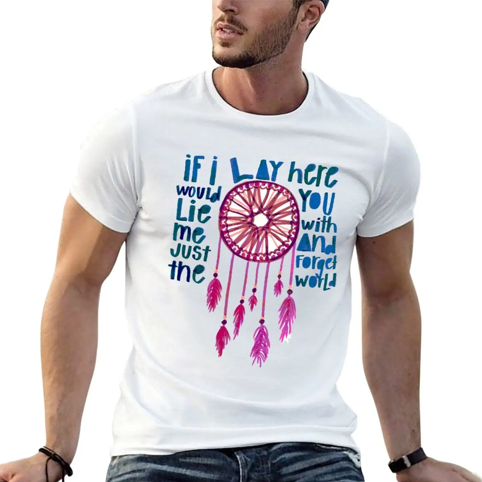 IF I LAY HERE Chasing Cars by Snow Patrol lyrics T-Shirt Anti-Pilling Casual T-Shirt