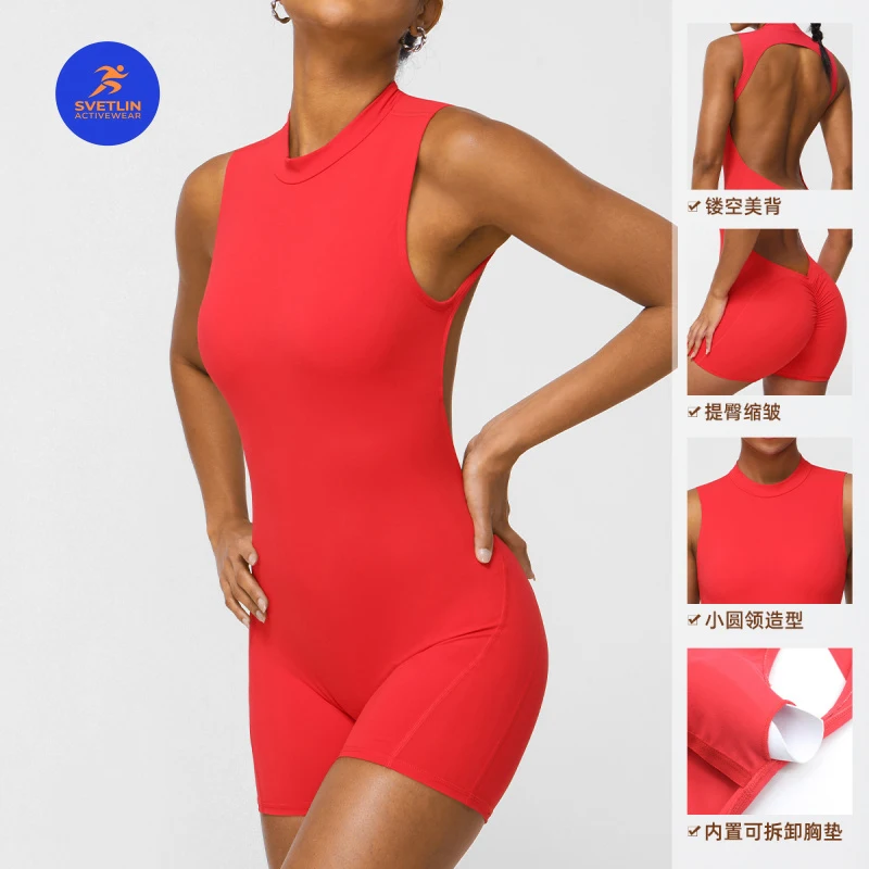 SVETLIN EU US Size Luxury Quality Playsuit Women's Butt-lifting Backless Tight Sleeveless Yoga Jumpsuit