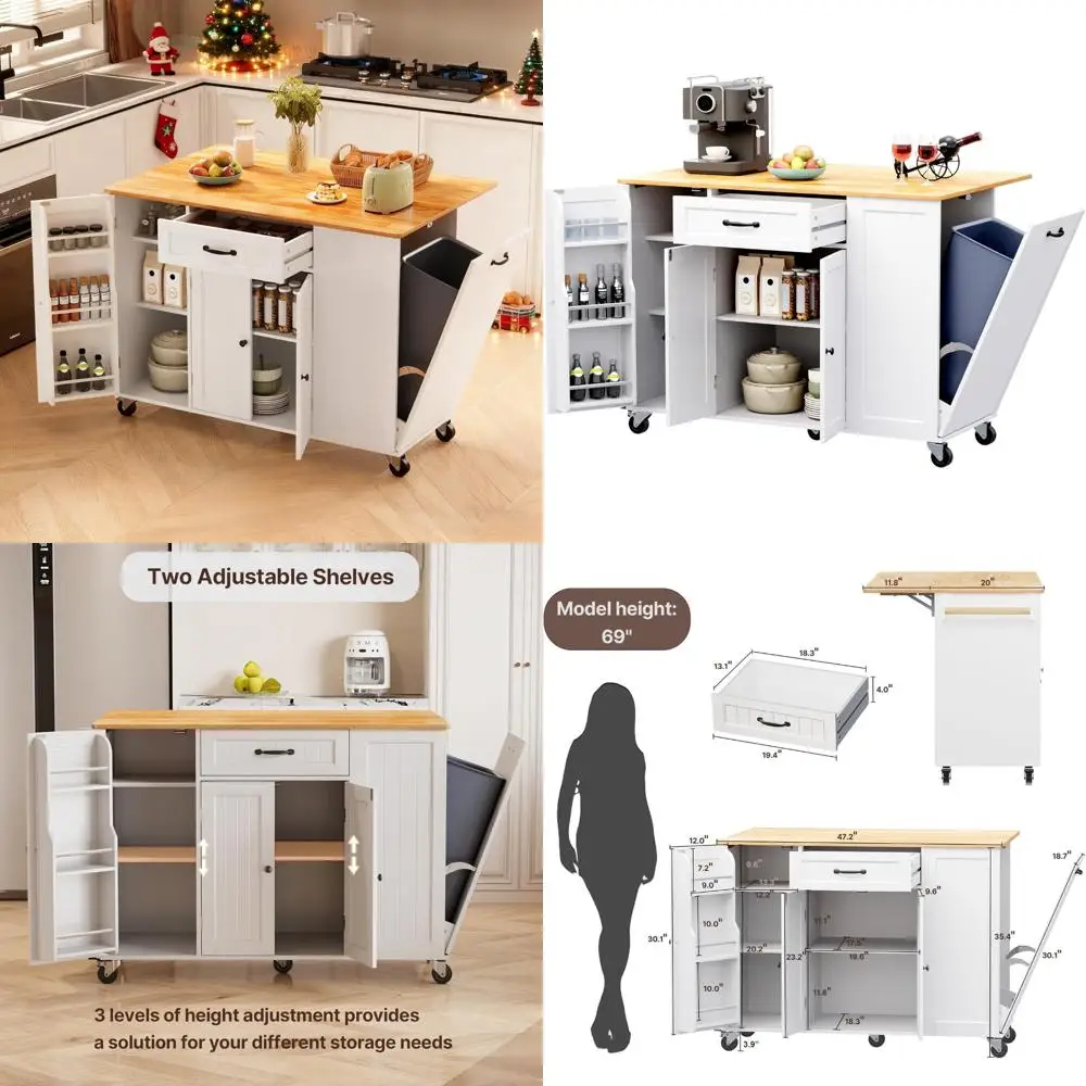 

Rolling Kitchen Island Cart with Storage and Drop Leaf Countertop, Mobile Utility Cart for Kitchen Organization