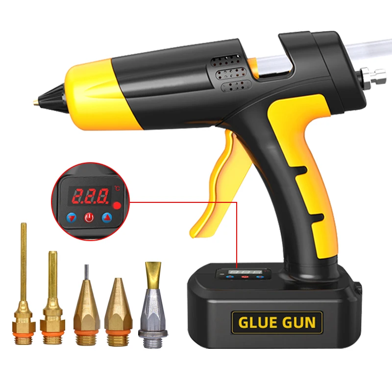 100w Cordless Lithium Battery Hot Melt Glue Gun With Digital Display Thermostat Replaceable Nozzle For 11mm Glue Stick