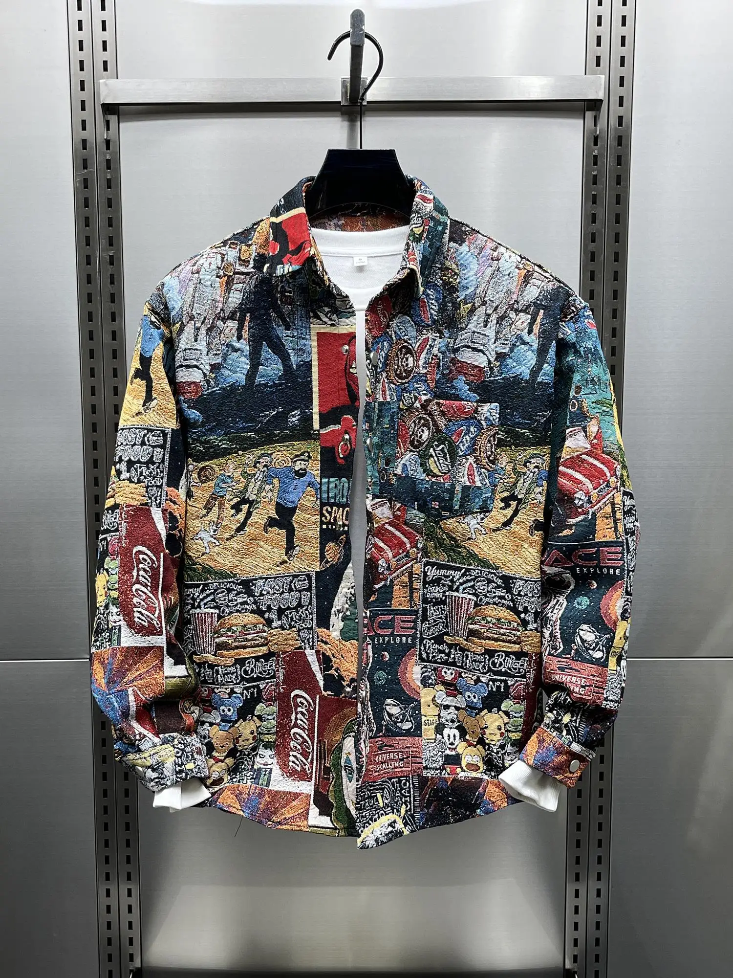 

Ретро осенняя новинка: мужская модная повседневная куртка с цветочной вышивкой и воротником-стойкой, из полиэстера и хлопка, с длинными рукавами.