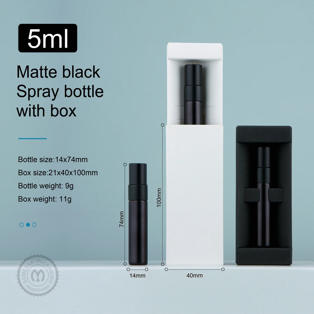 20/50Pcs/Lot 5ml Black Matte Perfume bottle With Perfume Box Atomizer Spray Bottle Refillable Print LOGO Pay Extra