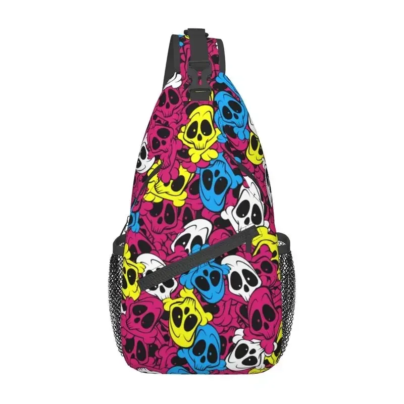 Custom Scary Skull Skeleton Sling Bags Men Cool Halloween Goth Shoulder Chest Crossbody Backpack Travel Hiking Daypack