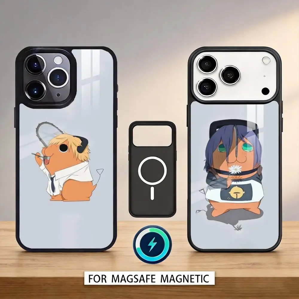 

P-Pochita Cute Phone Case Magnetic For iPhone17 16 15 14 13 12 Pro Max For Magsafe Wireless Charging Cover