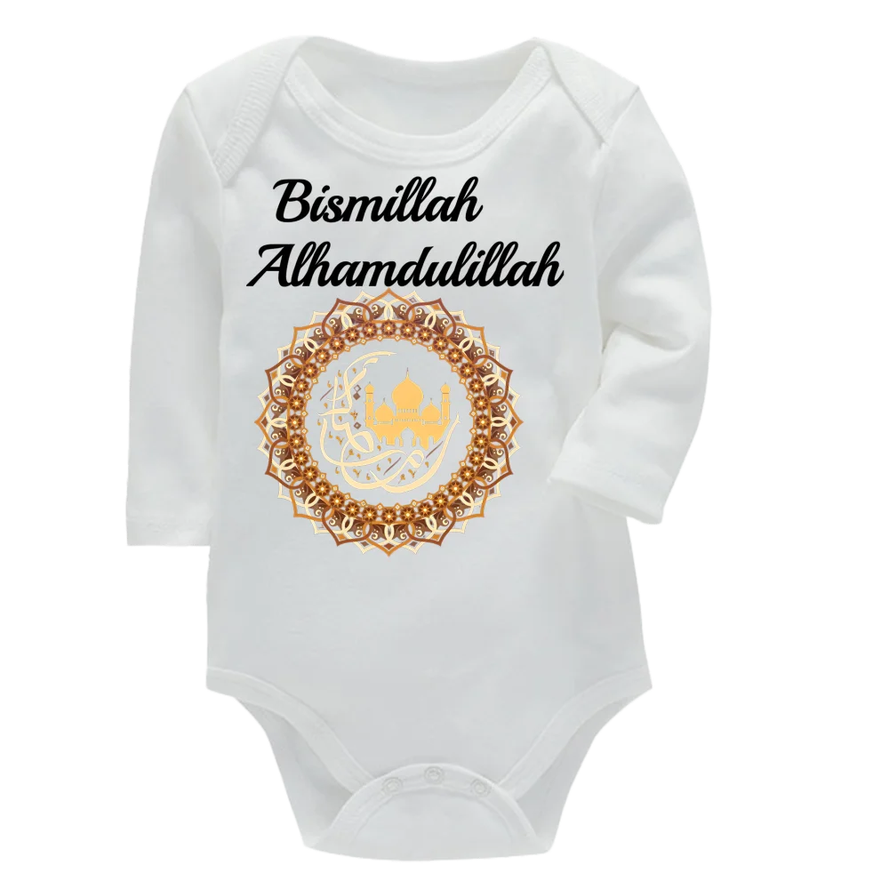 무슬림 신생아 남아 여아 원피스 바지 부드러운 긴팔 원피스 수트 삼각형 크롤링 바지 캐주얼 베이비