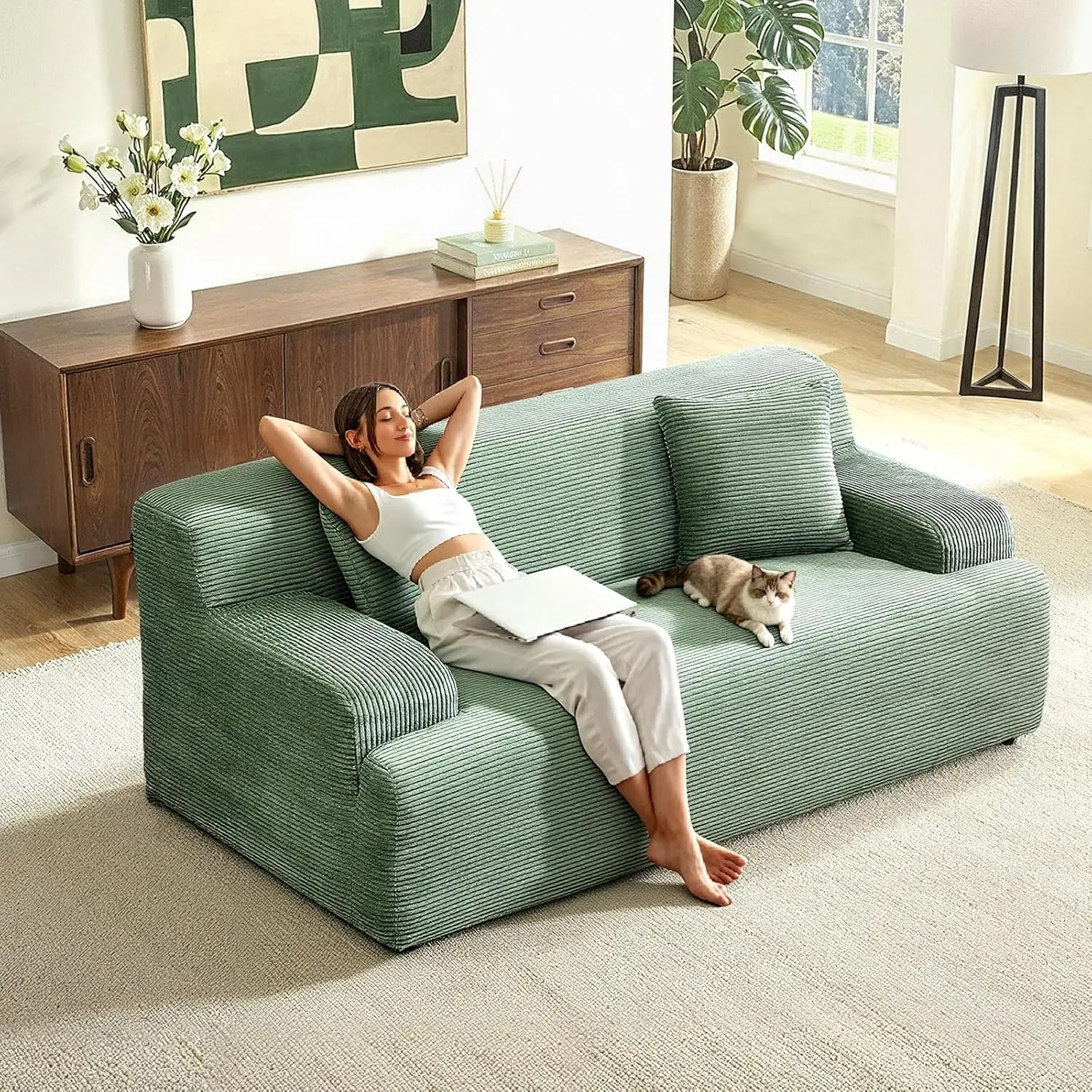 Boneless Loveseat, Corduroy Deep Seat Sofa in Box, 10.6