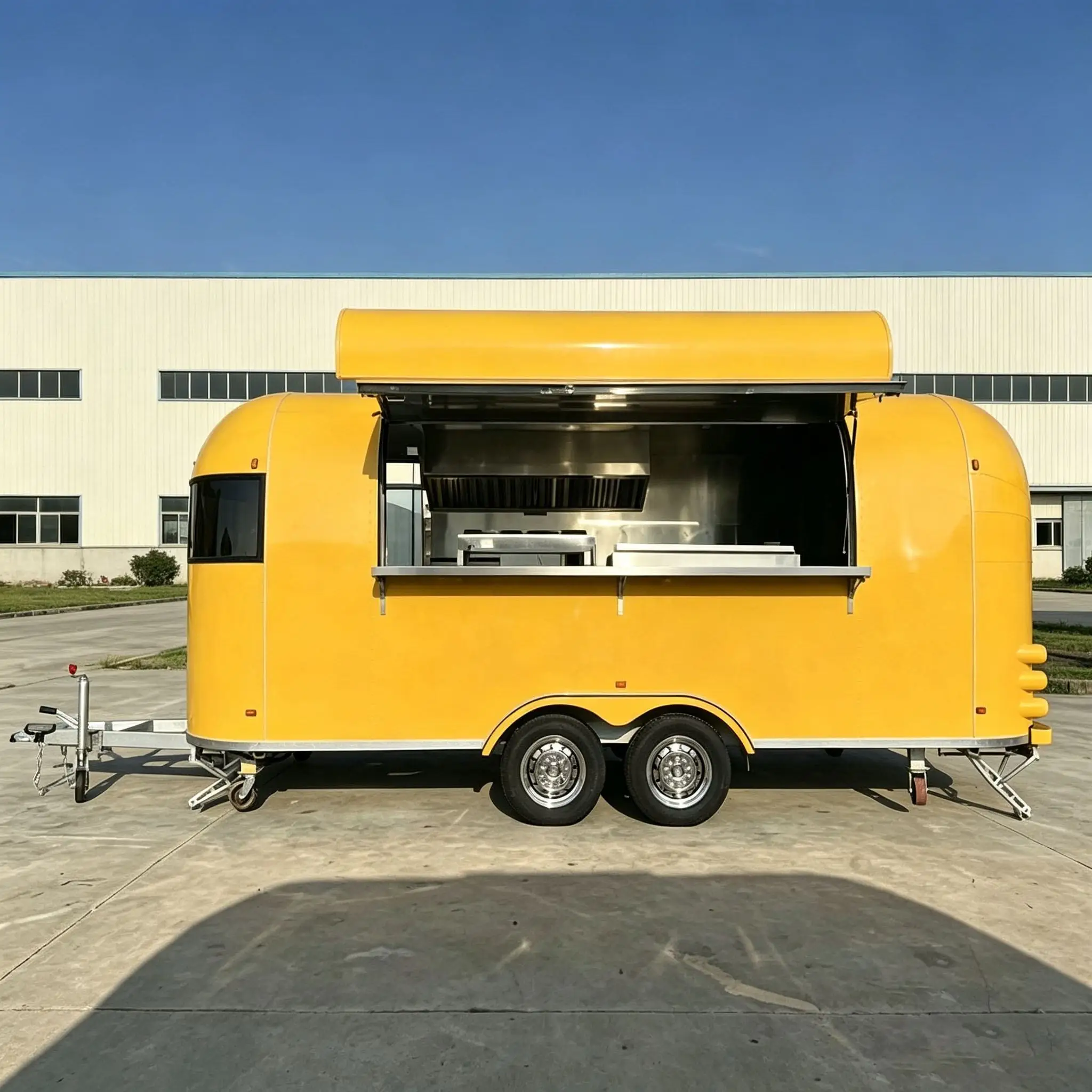 Rounded Food Trailer with Full Kitchen, Mobile Food Truck with Large Lift-Up Serving Window for Coffee, Ice Cream & Catering