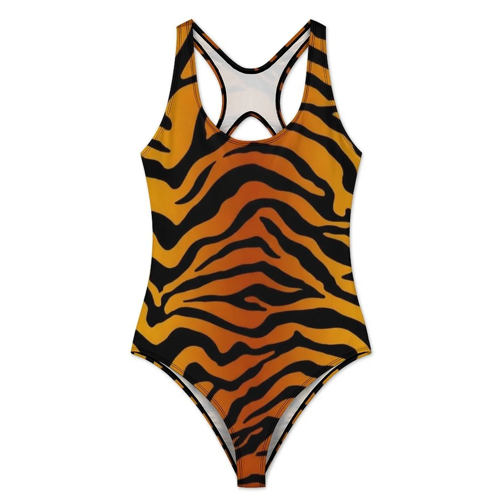 Orange Black Tiger Stripe Safari Theme Swimsuit Women Swimwear One Piece Bodysuit Holiday Pool Push Up High Cut Beach Outfits