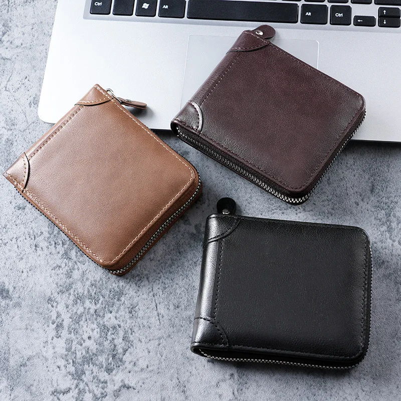 Men's Short Zipper Wallet, Multi-card Slots Card Holder, Coin Pocket, Business Casual Hand Purse