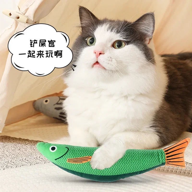 Cat Teasing Cat Throw Pillow Plush Fish Toy Self-hi Plush Printed Sound Toy