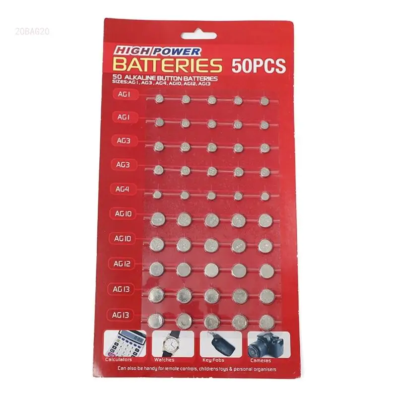 

50pcs/lot Mixed AGSeries Batteries Set AG1/AG3/AG4/AG10/AG12/AG13 for Remote Control Watch Button Coin Cell