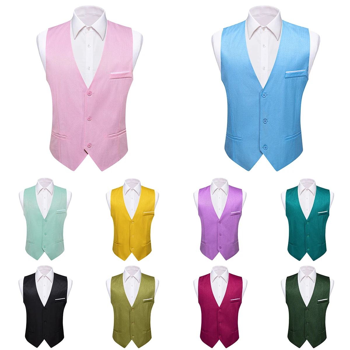 Luxury Vest for Men Silk Black Blue Red Green Pink Gold Yellow Purple Solid Slim Fit Waistcoat Sleeveless Jacket Barry Wang