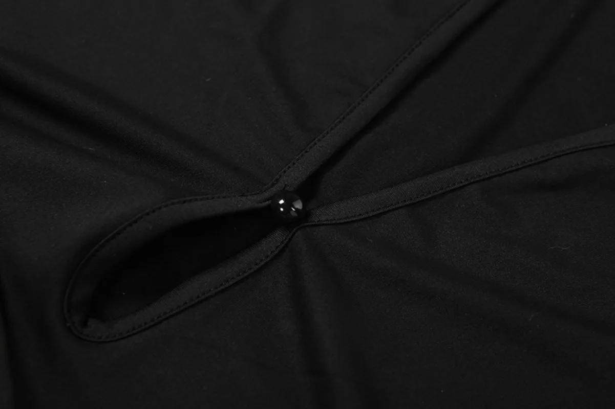 Jumpsuit Wanita Model Slim Flare dengan Aksen Patchwork Mesh Transparan, Kerut Silang, Kerah V Dalam Seksi, Lengan Panjang, Cocok untuk Pesta Klub dan Acara Santai