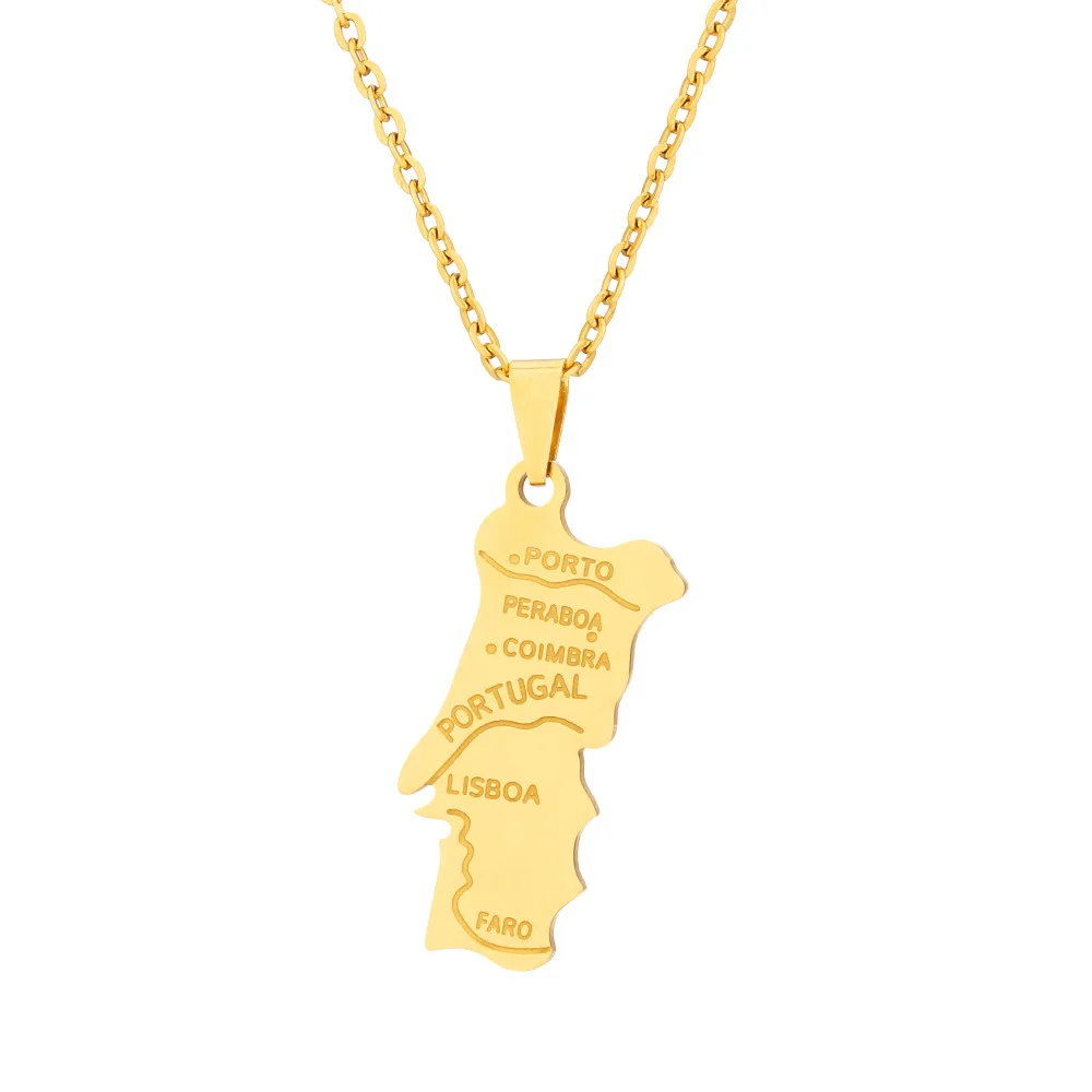 2024 new fashion stainless steel Portugal map pendant necklace temperament everything collarbone chain birthday anniversary gift view 5