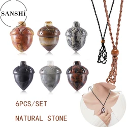 SANSHI Chakra Healing 6Pcs +2 Rope Necklace Set Handmade Cord Cage Hippie Energy Pendant Holder Real Healing Stone Jewelry